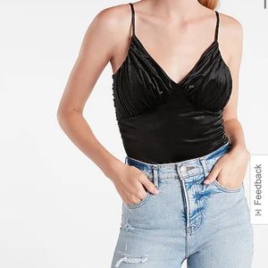 Express Velvet Ruched Cami Thong Bodysuit NEW black M